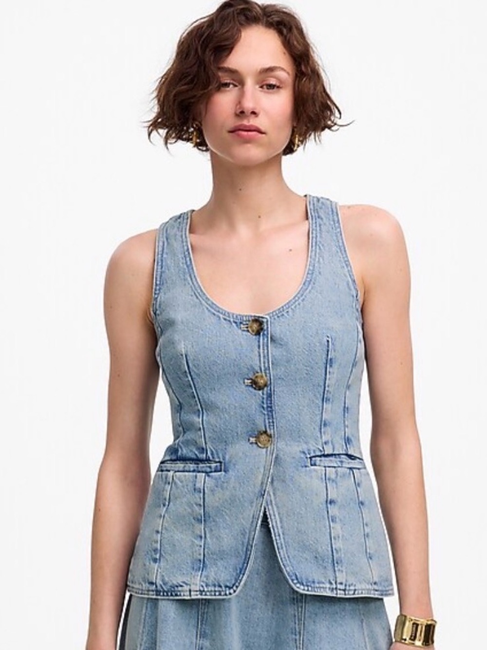 Madewell Light Wash Denim Button-Front Vest - Picture 3 of 9